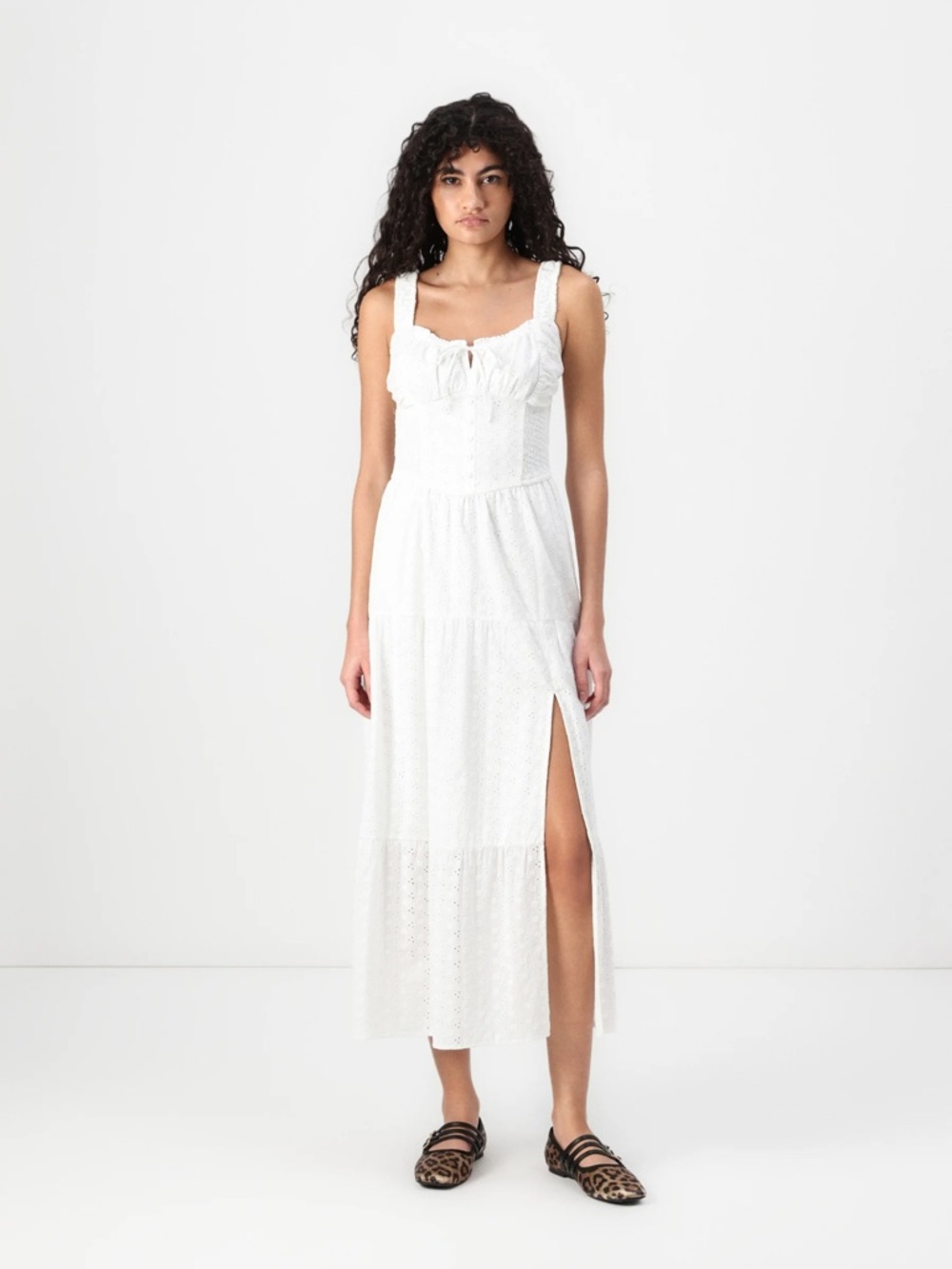 Hollister White Eyelet Maxi Dress with Side Slit
